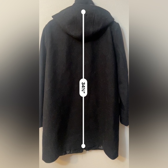 Nine west L black long coat with hoodie. Hoodie fur not included. Zipper up - Picture 8 of 8